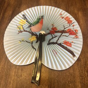 Vintage Bird Folding Paper Fan Shanghai ROC Republic of China Made